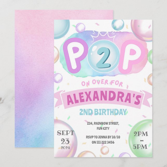 Invitación Burbujas Cumpleaños Pop sobre el Chica 12 3 4 (Anverso / Reverso)