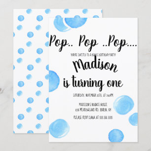 Invitación Burbujas de Acuarela Pop Pop Cumpleaños