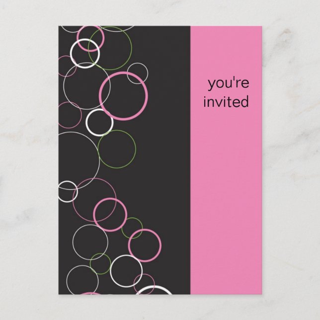 Invitación Burbujas de champán en una postal negra (Anverso)