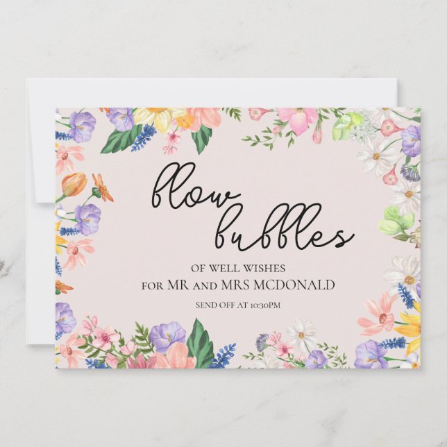 Invitación Burbujas de la boda de la primavera de las flores  (Anverso)