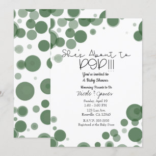 Invitación Burbujas de lunares verdes y blancos ¡Está a punto