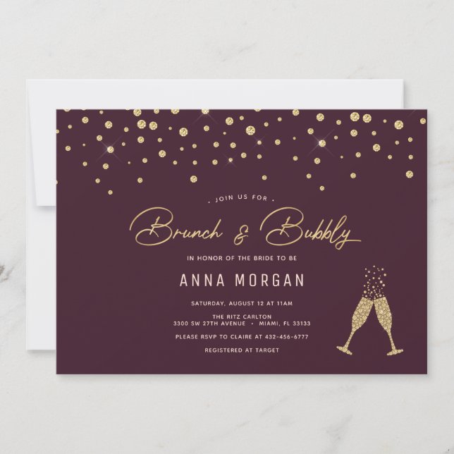Invitación Burbujas de oro Brunch & Bubbly (Anverso)