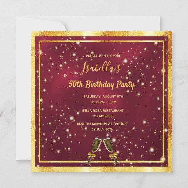 Invitación Burbujas de oro de la fiesta de cumpleaños (Anverso)