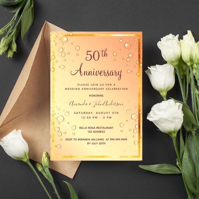 Invitación Burbujas de oro en el 50° aniversario del boda (Subido por el creador)