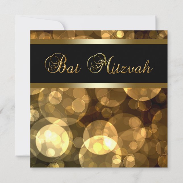 Invitación Burbujas de Oro Negro Bat Mitzvah (Anverso)