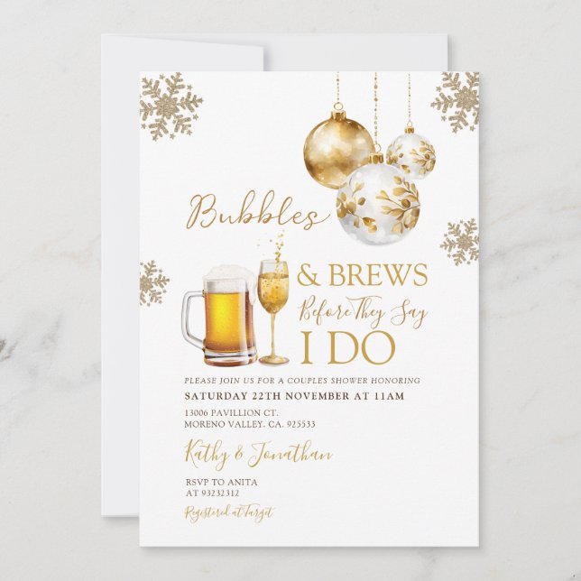 Invitación Burbujas de oro y Navidades  Beer Couples Ducha (Anverso)