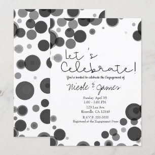 Invitación Burbujas de puntos de polka blanco negro celebremo