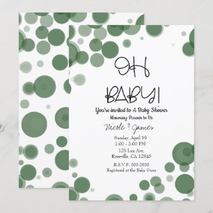 Invitación Burbujas de puntos de polka verde y blanco OH Baby