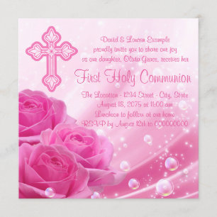 Invitación Burbujas de Rosa Rosa Primera Comunión