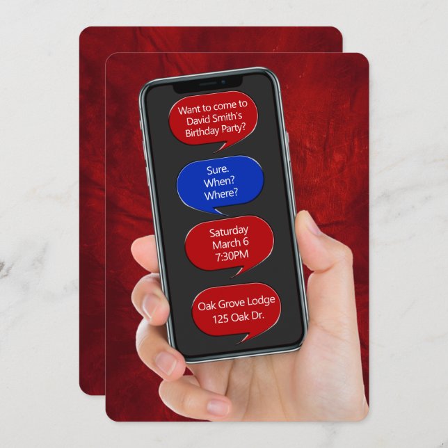 Invitación Burbujas de texto para la fiesta de cumpleaños sob (Anverso / Reverso)