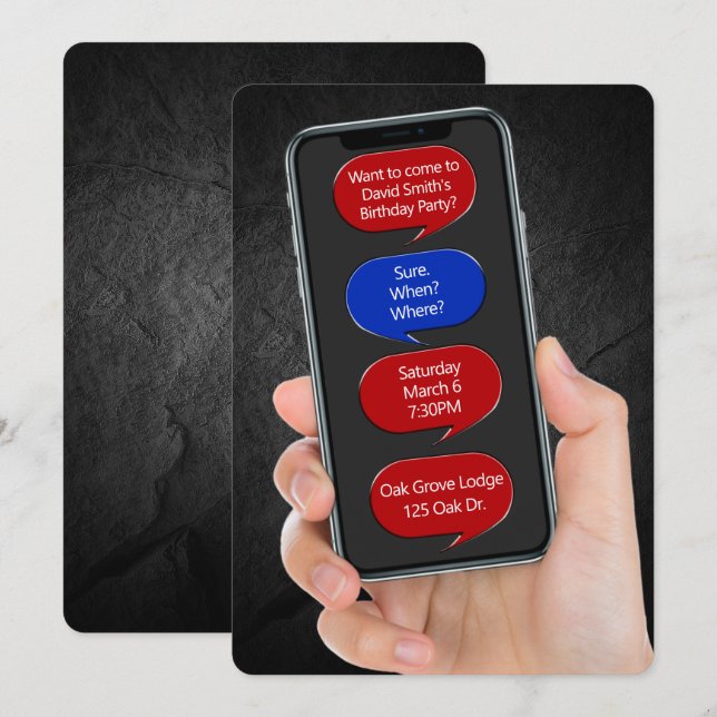 Invitación Burbujas de texto para mensaje de fiesta de cumple (Anverso / Reverso)