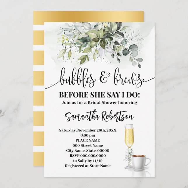 Invitación Burbujas de verde y café te dan una ducha de novia (Anverso / Reverso)