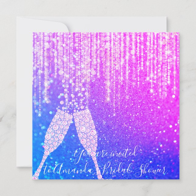 Invitación Burbujas de vidrio de diamante 30.º 40.º azul real (Anverso)