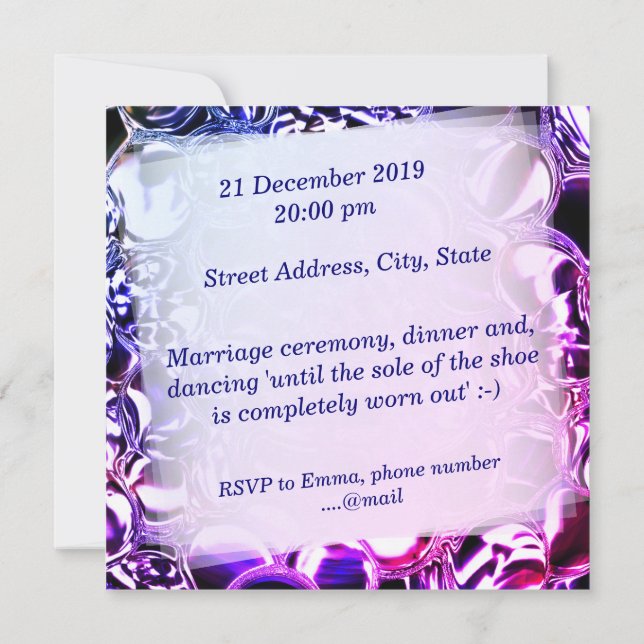 Invitación Burbujas de vidrio o de azul brillante a rosa (Reverso)