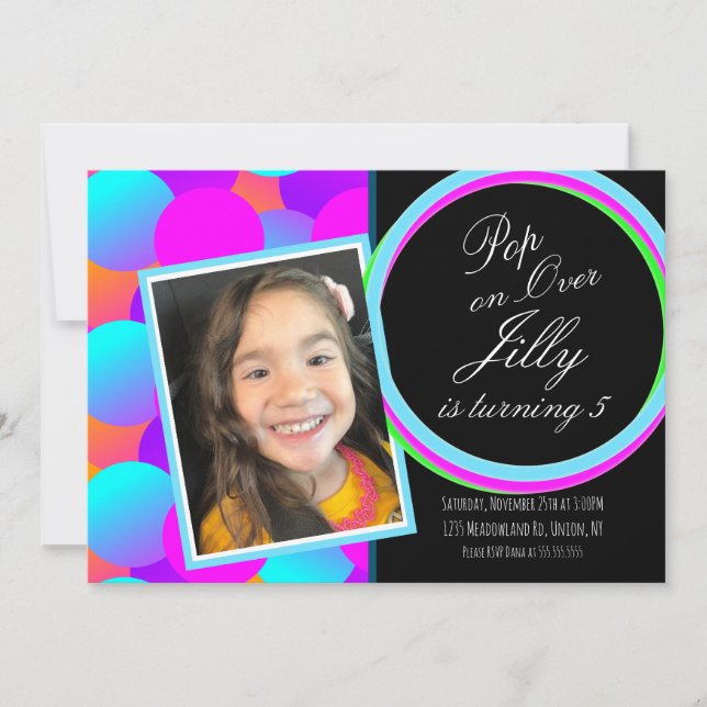 Invitación Burbujas estallan sobre tema de cumpleaños con fot (Anverso)