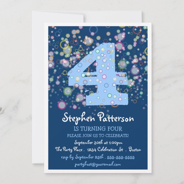 Invitación ¡Burbujas felices! Fiesta de cumpleaños colorida (Anverso)