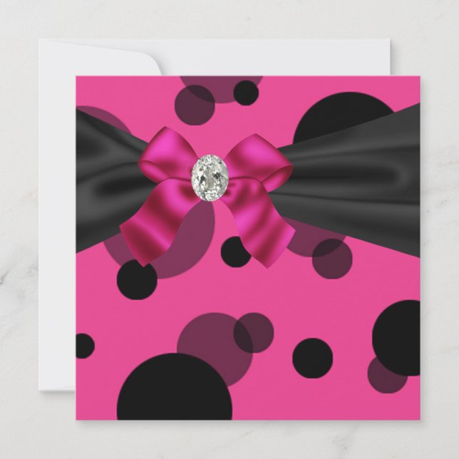 Invitación Burbujas Fiesta de Corbata Negra Rosa Negra Fiesta (Anverso)