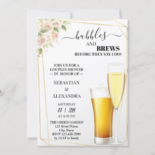 Invitación Burbujas florales y breves Parejas Ducha Invitació