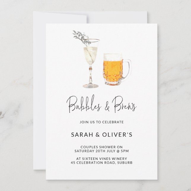 Invitación Burbujas modernas simples y breves Parejas Foto de (Anverso)