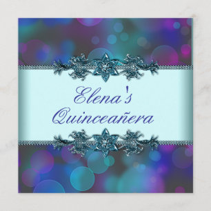 Invitación Burbujas moradas azules verde azuladas Quinceanera