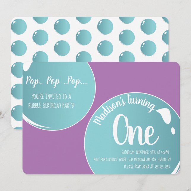 Invitación Burbujas Pop Pop Cumpleaños Divertido (Anverso / Reverso)