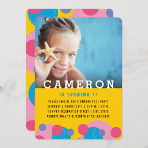 Invitación Burbujas Rosa Y Azul Foto Chica Fiesta De Cumpleañ