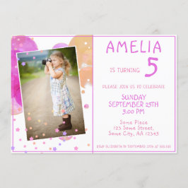 Invitación Burbujas rosadas pequeñas foto cumpleaños de Girly