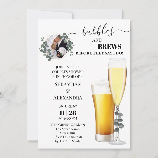 Invitación Burbujas verdes y breves Parejas Ducha Invitati (Anverso)