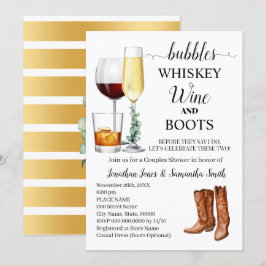 Invitación Burbujas Whiskey Wine & Boots Ducha Parejas