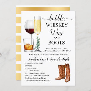 Invitación Burbujas Whiskey Wine & Boots Ducha Parejas