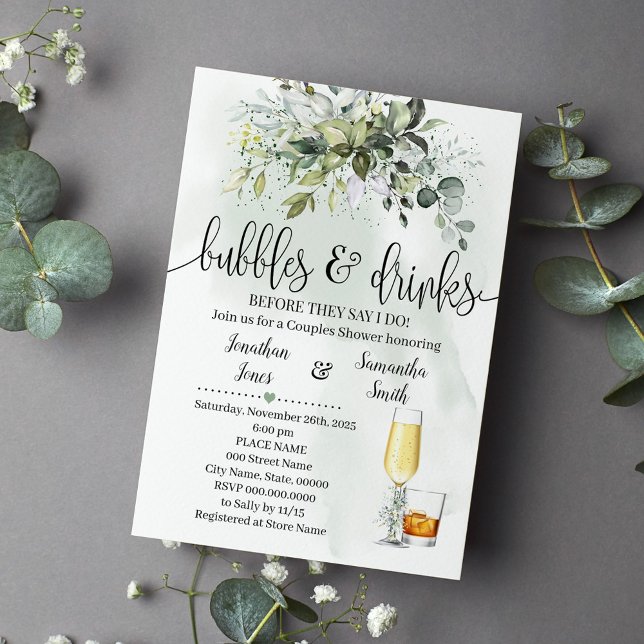 Invitación Burbujas y bebidas Ducha de novia Eucalyptus Verdo (Subido por el creador)