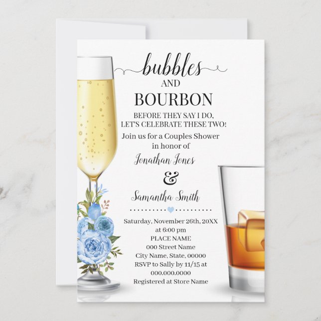 Invitación Burbujas y Borbón antes de que las parejas duchen  (Anverso)