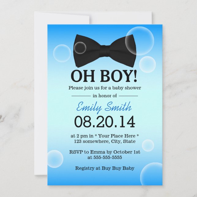 Invitación Burbujas y Bow Tie Boy Baby Shower (Anverso)
