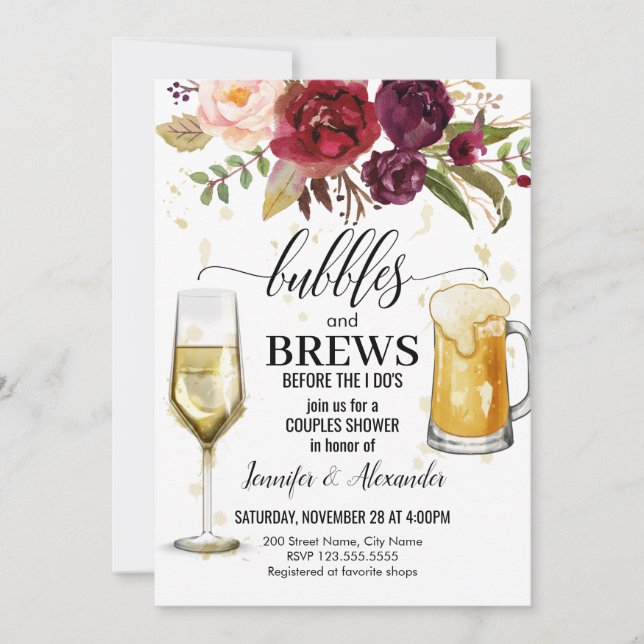 Invitación Burbujas y brebajadas Ducha de parejas (Anverso)