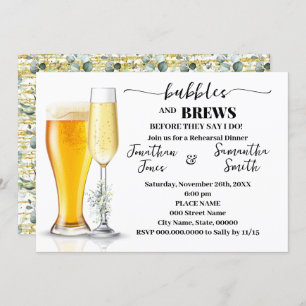 Invitación Burbujas y brebajadas Ensayo Cena Eucalipto y Oro