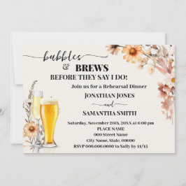 Invitación Burbujas y brebajes ensayan cena Flores salvajes o