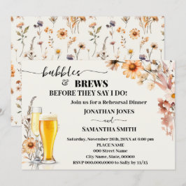 Invitación Burbujas y brebajes ensayan cena Flores salvajes o