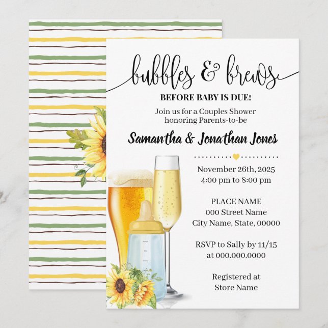 Invitación Burbujas y brechas antes de la ducha de bebé amari (Anverso / Reverso)