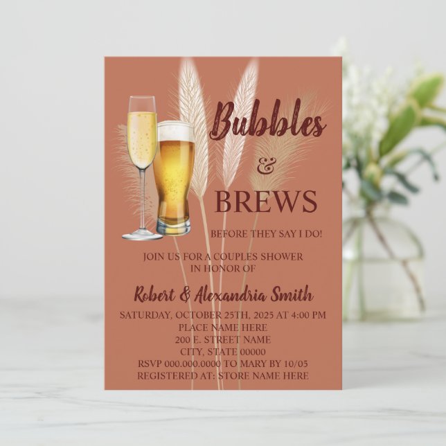Invitación Burbujas y breves Parejas Bodas Ducha Pampas (Anverso de pie)