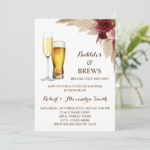 Invitación Burbujas y breves Parejas Bodas Ducha Pampas