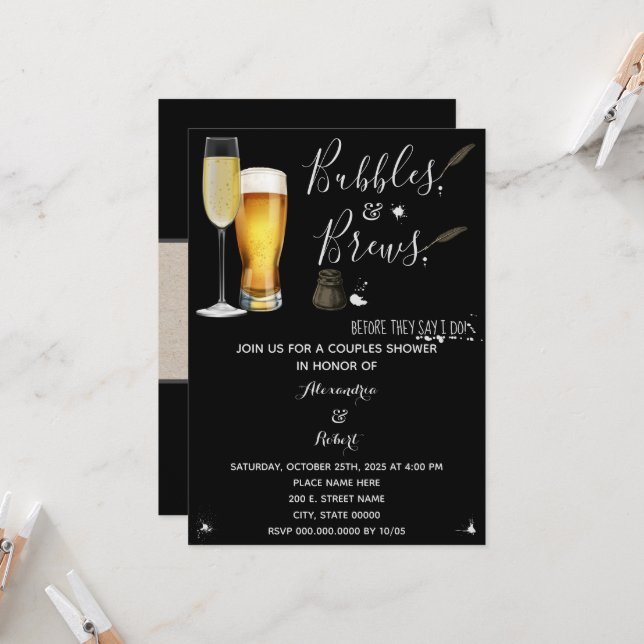 Invitación Burbujas y breves Parejas Ducha de matrimonio (Anverso/Reverso In Situ)