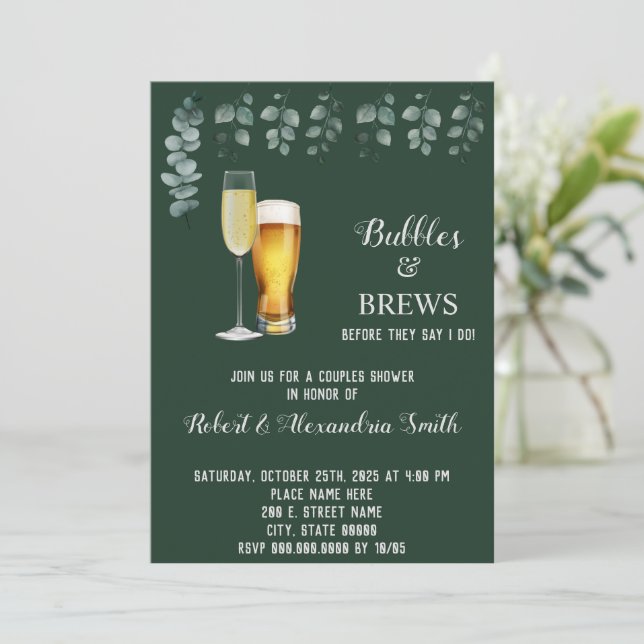 Invitación Burbujas y breves Parejas Ducha de matrimonio Euca (Anverso de pie)
