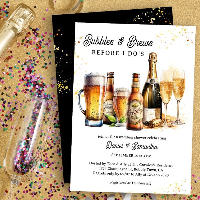 Invitación Burbujas y brotes Bodas Ducha Partido de compromis (Bubbles & Brews before I Do Wedding Shower Invitation)