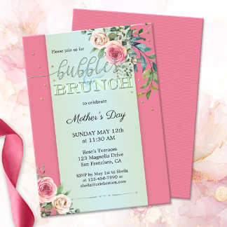 Invitación Burbujas y brunch de Rosas de Rubor acuarela