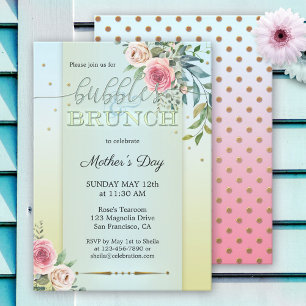 Invitación Burbujas y Brunch Floral Pastel Acuarela