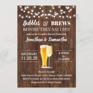 Invitación Burbujas y cerveza antes de hacer boda rústico