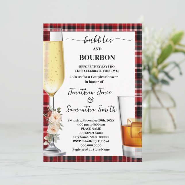 Invitación Burbujas y ducha de cuadros de Buffalo de invierno (Anverso de pie)