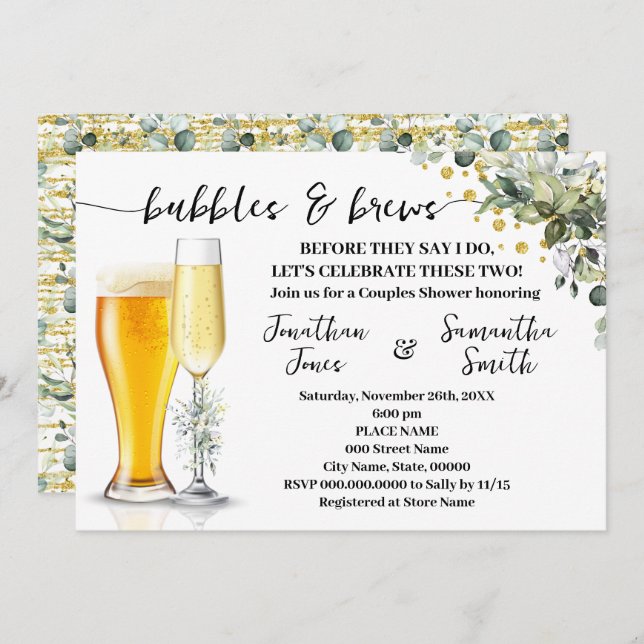 Invitación Burbujas y siembra Eucalipto y ducha de parejas de (Anverso / Reverso)