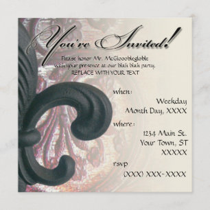 Invitación burdeos/arena "fleur de lis" cuadrado