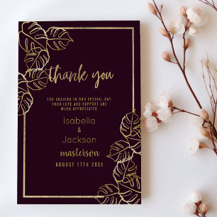 Invitación Burdeos hondo rico oro rojo floral Gracias